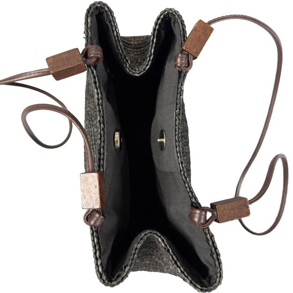 Charter Club Classics Woven Straw Shoulder Bag Black Wooden Bead Handles accents - Picture 6 of 10